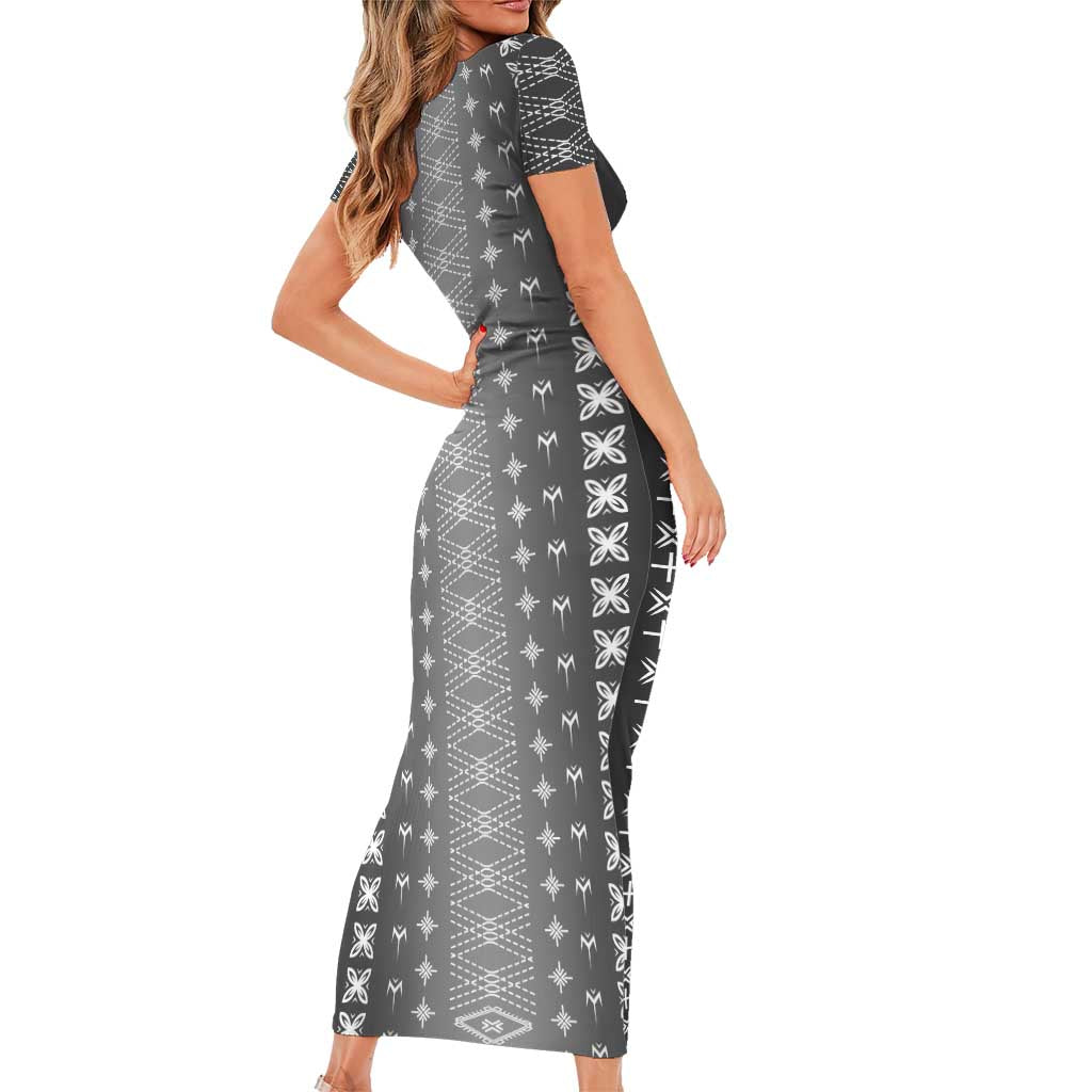 Black Samoa Malu Tattoo Inspired Family Matching Short Sleeve Bodycon Dress and Hawaiian Shirt LT05 - Polynesian Pride
