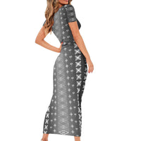 Black Samoa Malu Tattoo Inspired Family Matching Short Sleeve Bodycon Dress and Hawaiian Shirt LT05 - Polynesian Pride