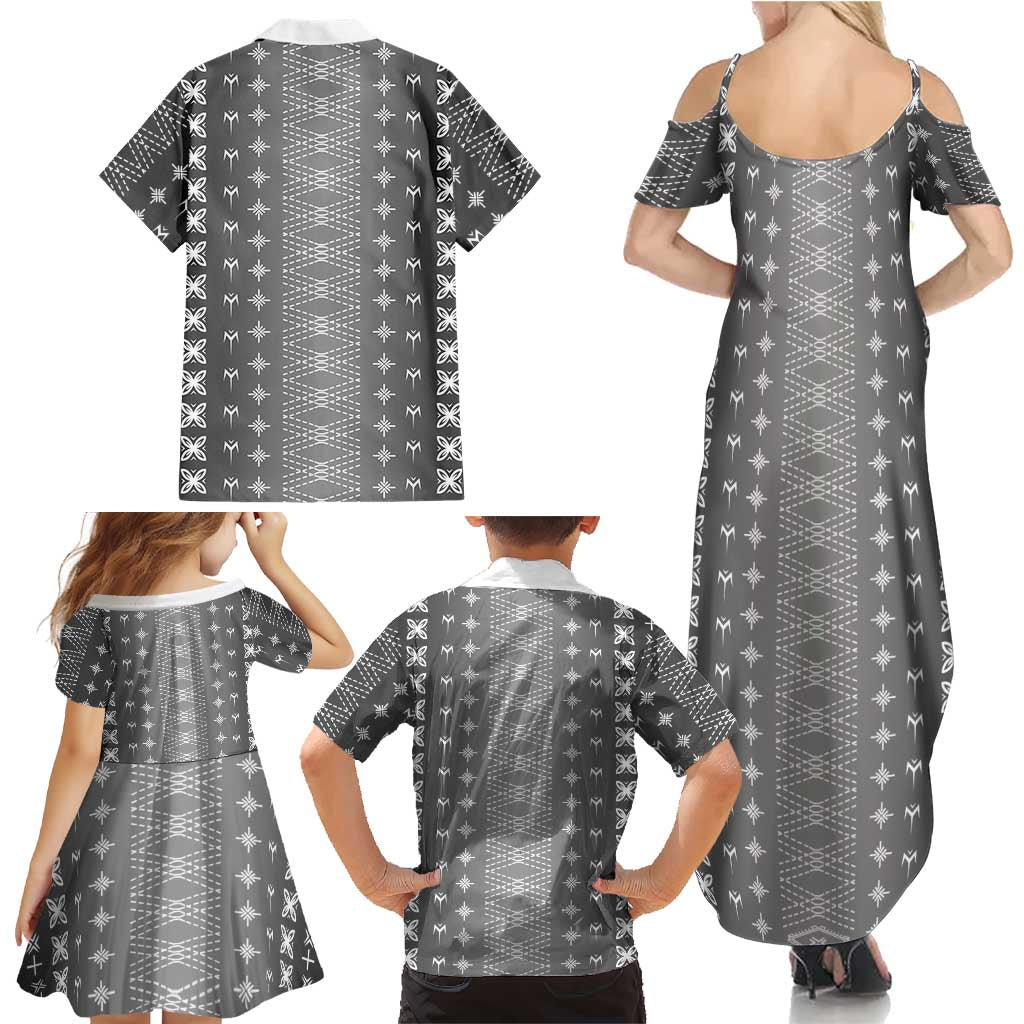 Black Samoa Malu Tattoo Inspired Family Matching Summer Maxi Dress and Hawaiian Shirt LT05 - Polynesian Pride