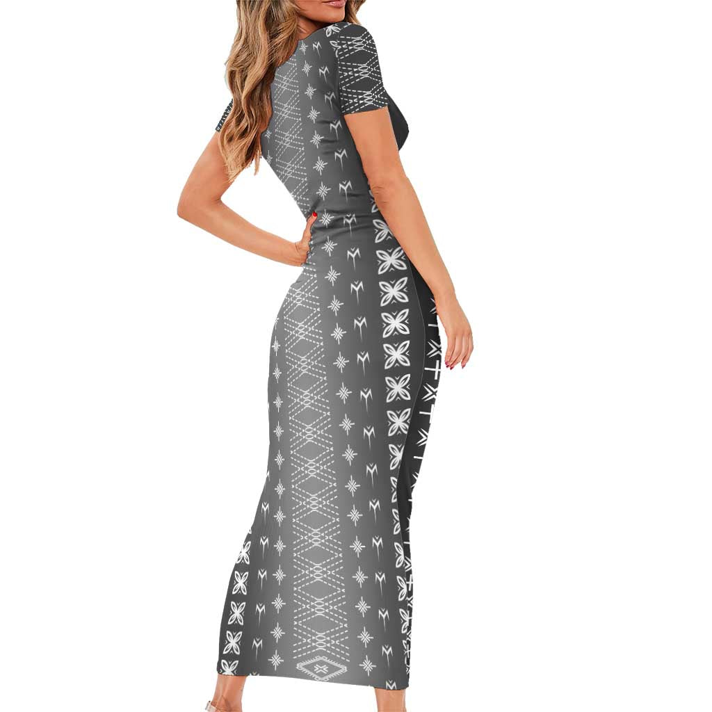 Black Samoa Malu Tattoo Inspired Short Sleeve Bodycon Dress LT05 - Polynesian Pride