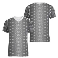 Black Samoa Malu Tattoo Inspired Women V-Neck T-Shirt LT05 - Polynesian Pride