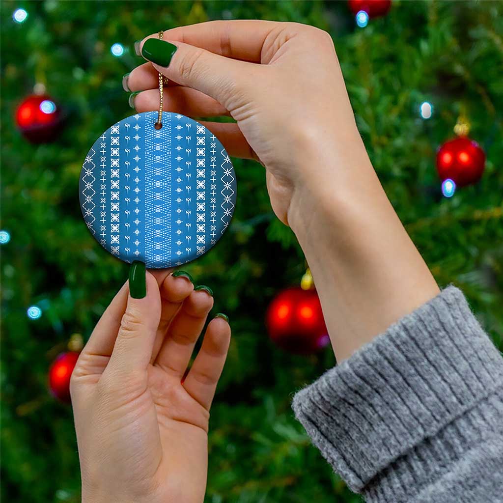 Blue Samoa Malu Tattoo Inspired Ceramic Ornament - Polynesian Pride