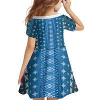 Blue Samoa Malu Tattoo Inspired Family Matching Long Sleeve Bodycon Dress and Hawaiian Shirt LT05 - Polynesian Pride