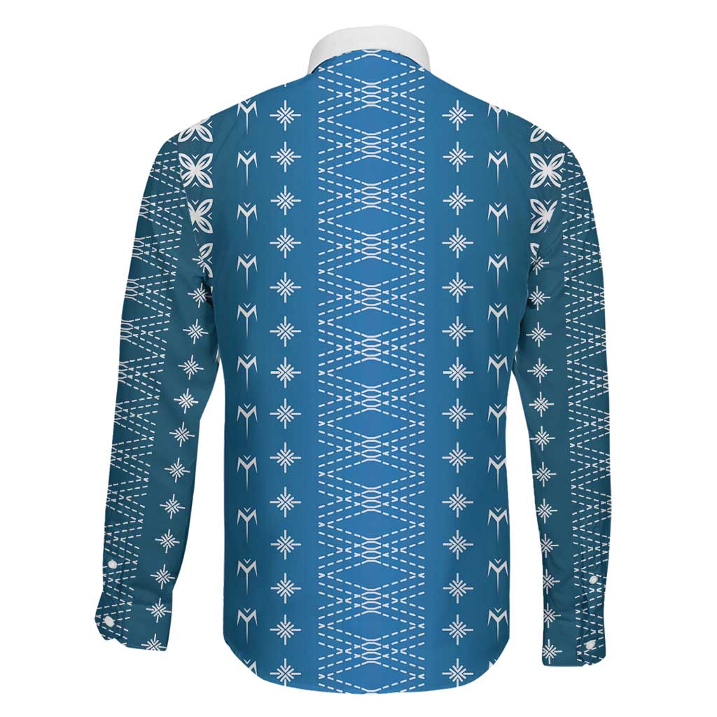 Blue Samoa Malu Tattoo Inspired Family Matching Long Sleeve Bodycon Dress and Hawaiian Shirt LT05 - Polynesian Pride