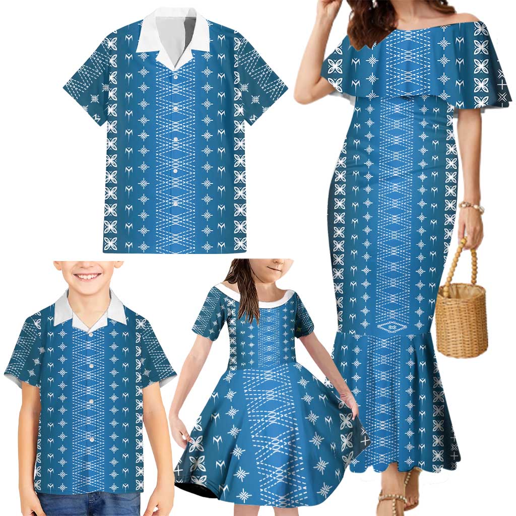 Blue Samoa Malu Tattoo Inspired Family Matching Mermaid Dress and Hawaiian Shirt - Polynesian Pride