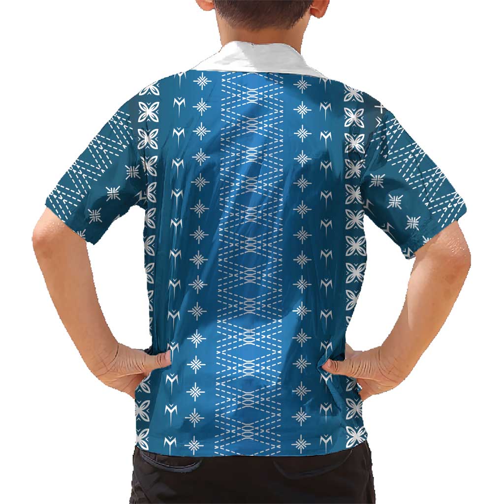 Blue Samoa Malu Tattoo Inspired Family Matching Off The Shoulder Long Sleeve Dress and Hawaiian Shirt LT05 - Polynesian Pride
