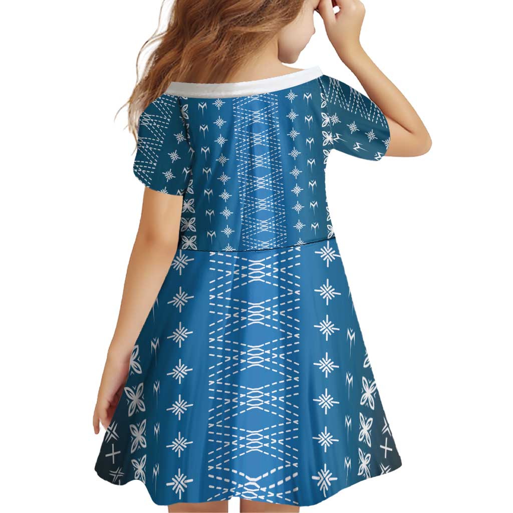 Blue Samoa Malu Tattoo Inspired Family Matching Off The Shoulder Long Sleeve Dress and Hawaiian Shirt LT05 - Polynesian Pride