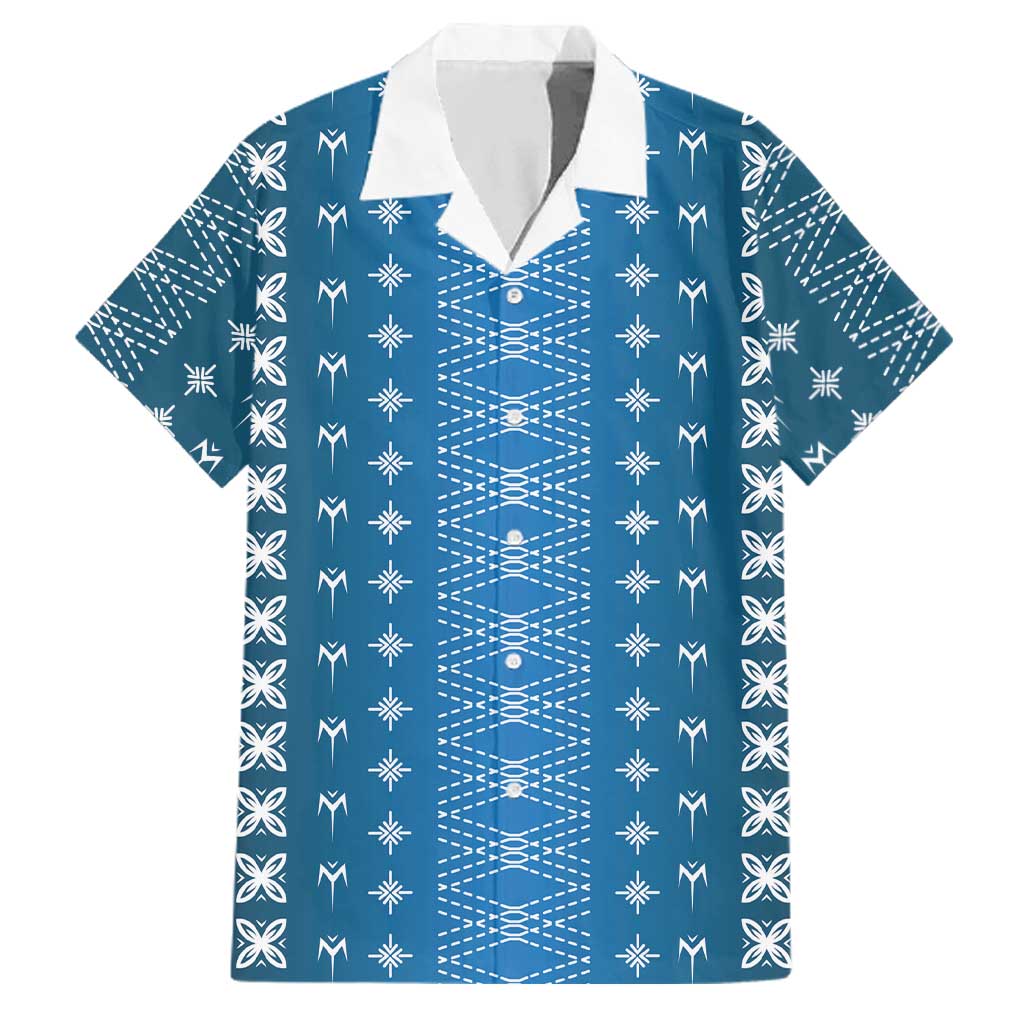 Blue Samoa Malu Tattoo Inspired Family Matching Off The Shoulder Long Sleeve Dress and Hawaiian Shirt LT05 Dad's Shirt - Short Sleeve Blue - Polynesian Pride