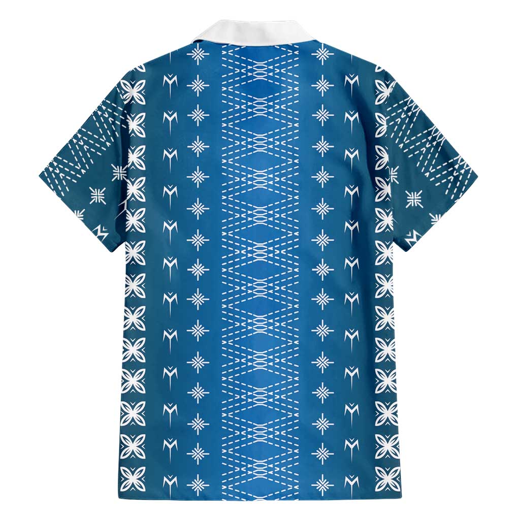 Blue Samoa Malu Tattoo Inspired Family Matching Off The Shoulder Long Sleeve Dress and Hawaiian Shirt LT05 - Polynesian Pride