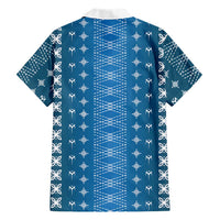 Blue Samoa Malu Tattoo Inspired Family Matching Off The Shoulder Long Sleeve Dress and Hawaiian Shirt LT05 - Polynesian Pride