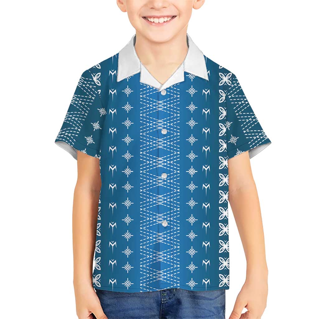 Blue Samoa Malu Tattoo Inspired Family Matching Off The Shoulder Long Sleeve Dress and Hawaiian Shirt LT05 Son's Shirt Blue - Polynesian Pride