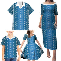 Blue Samoa Malu Tattoo Inspired Family Matching Puletasi and Hawaiian Shirt - Polynesian Pride