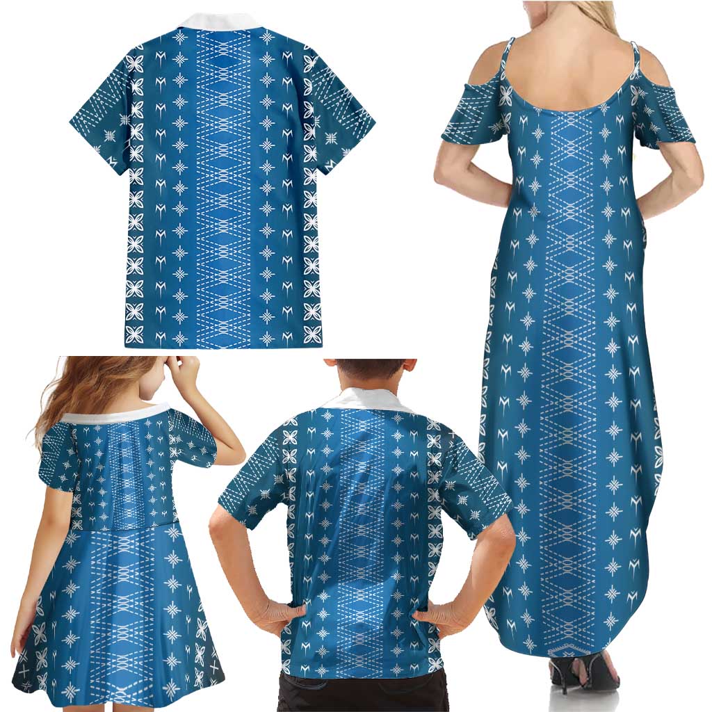 Blue Samoa Malu Tattoo Inspired Family Matching Summer Maxi Dress and Hawaiian Shirt LT05 - Polynesian Pride