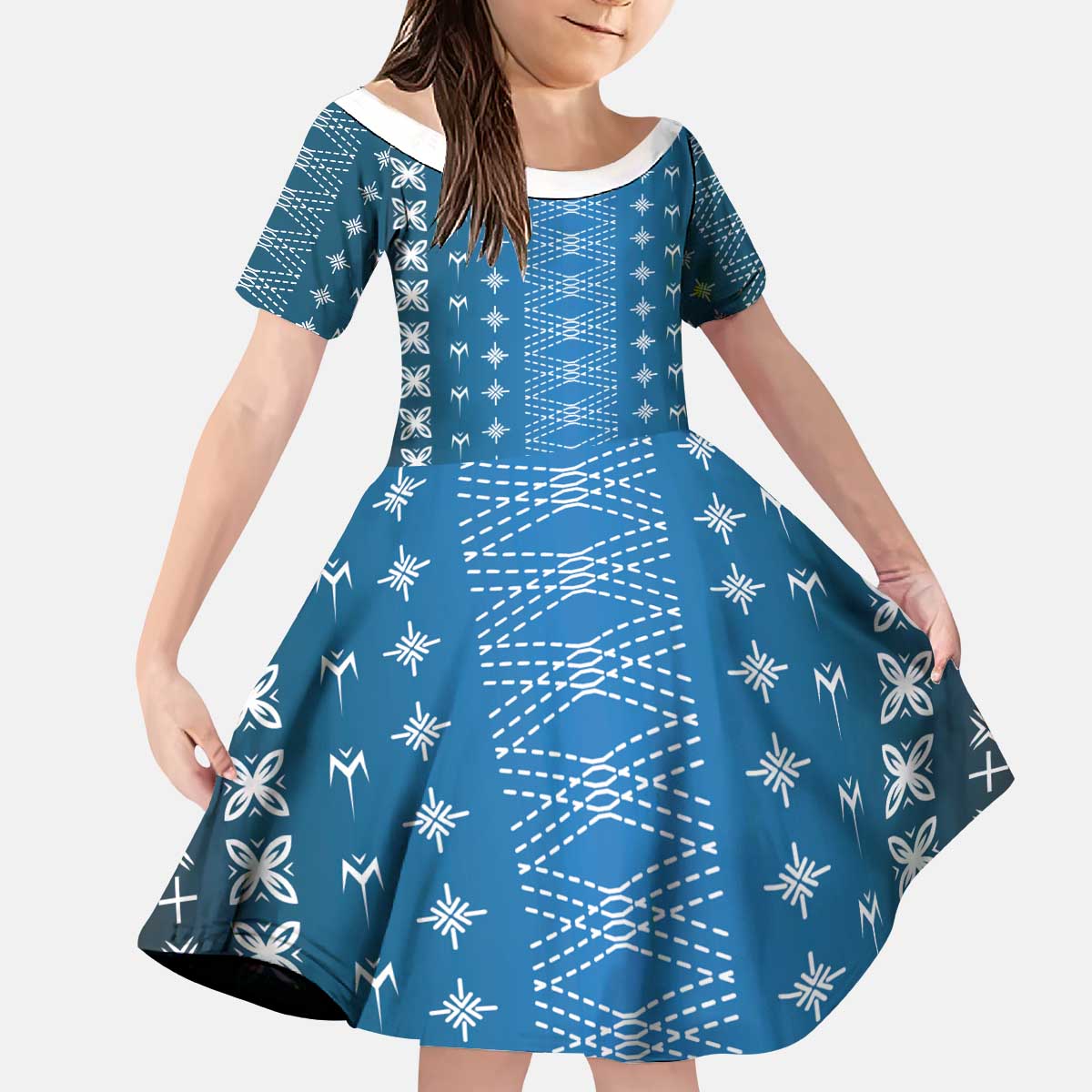 Blue Samoa Malu Tattoo Inspired Kid Short Sleeve Dress LT05 KID Blue - Polynesian Pride