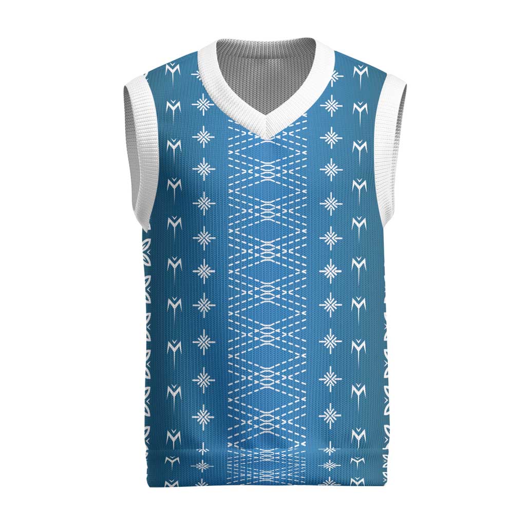 Blue Samoa Malu Tattoo Inspired Christmas Knitted V-Neck Vest LT05 Blue - Polynesian Pride