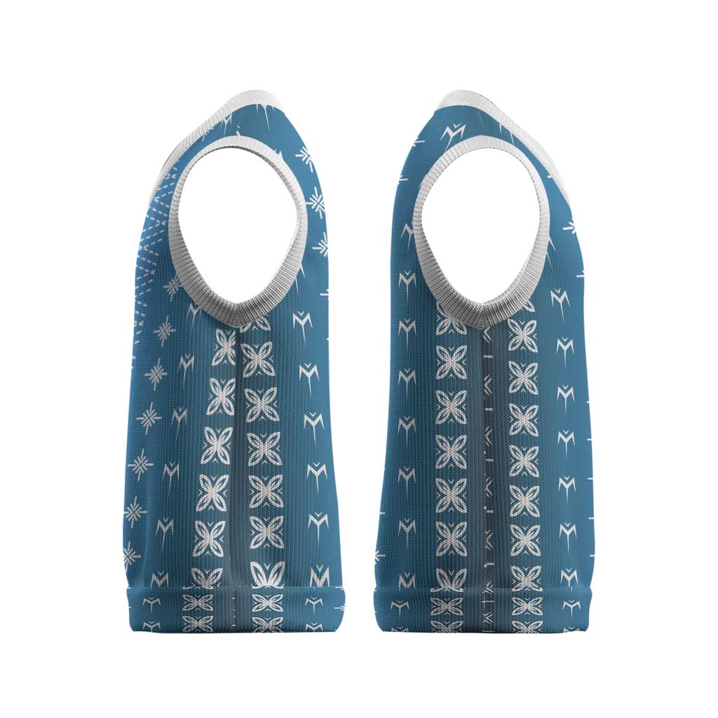 Blue Samoa Malu Tattoo Inspired Christmas Knitted V-Neck Vest LT05 - Polynesian Pride