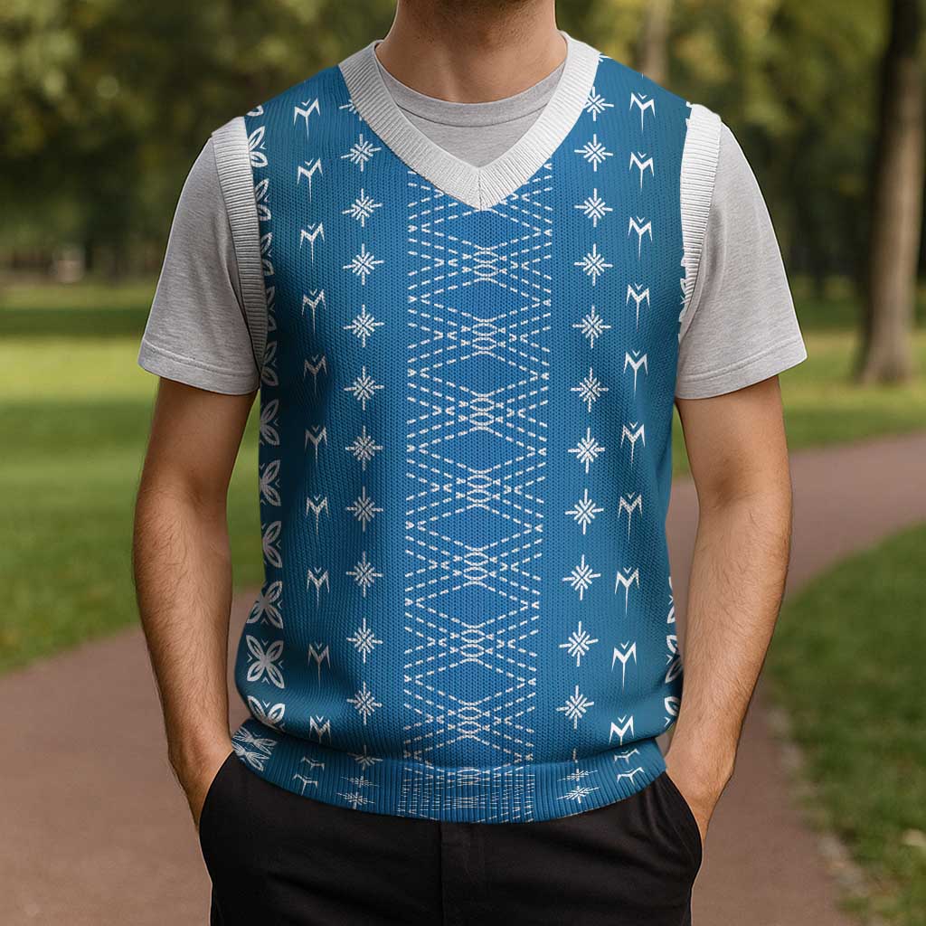 Blue Samoa Malu Tattoo Inspired Christmas Knitted V-Neck Vest LT05 - Polynesian Pride