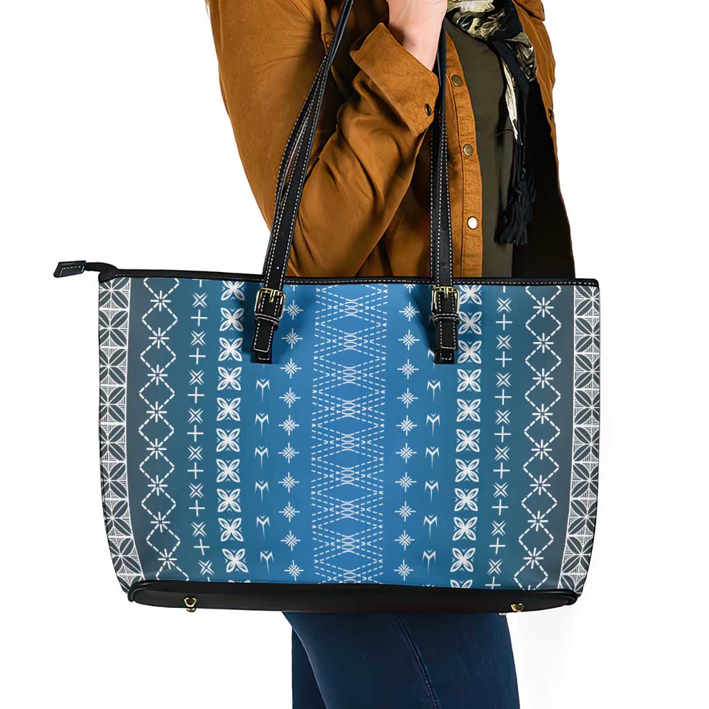 Blue Samoa Malu Tattoo Inspired Leather Tote Bag LT05 - Polynesian Pride