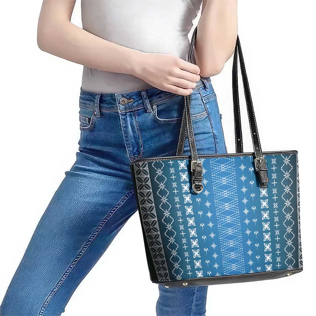 Blue Samoa Malu Tattoo Inspired Leather Tote Bag LT05 - Polynesian Pride