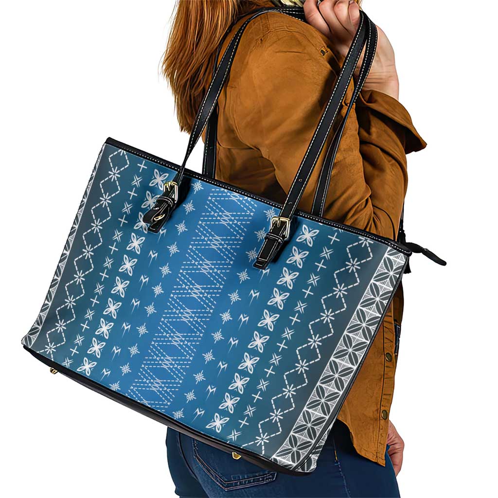 Blue Samoa Malu Tattoo Inspired Leather Tote Bag LT05 - Polynesian Pride