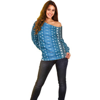 Blue Samoa Malu Tattoo Inspired Off Shoulder Sweater - Polynesian Pride