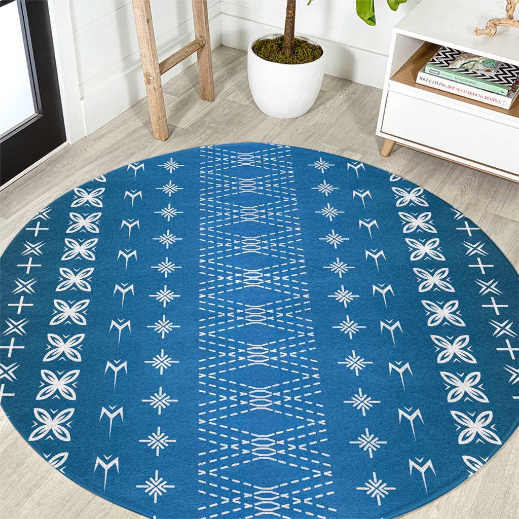 Blue Samoa Malu Tattoo Inspired Round Carpet LT05 Blue - Polynesian Pride
