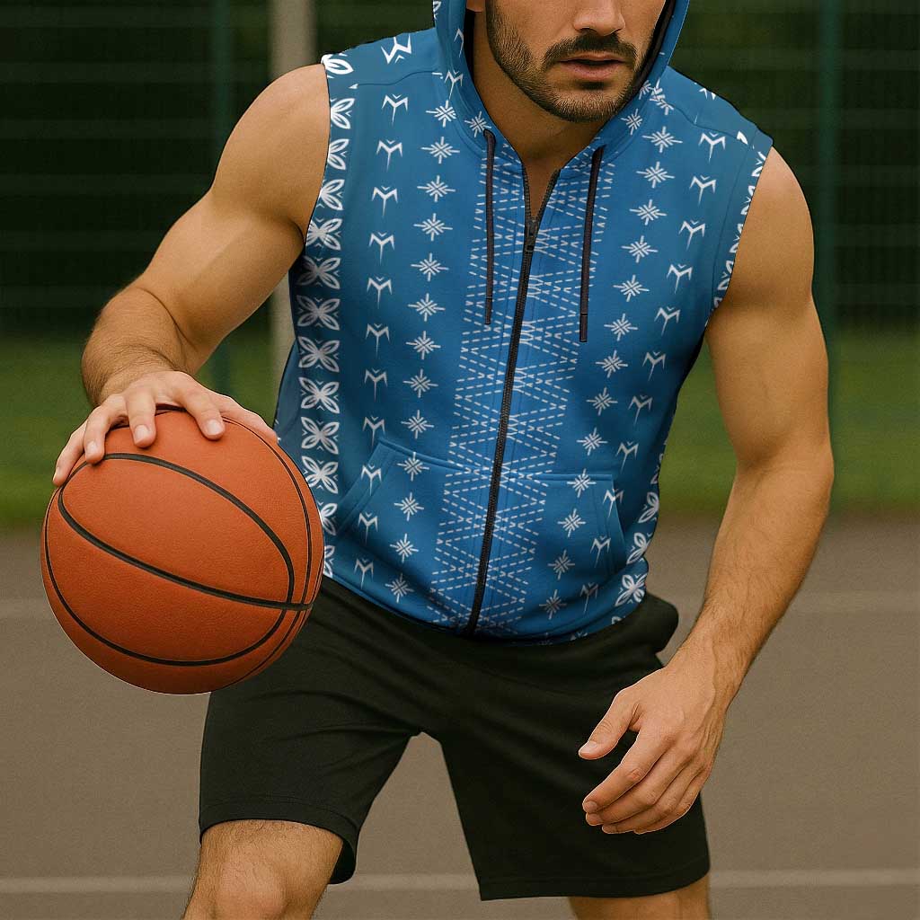 Blue Samoa Malu Tattoo Inspired Sleeveless Zip Hoodie LT05 - Polynesian Pride