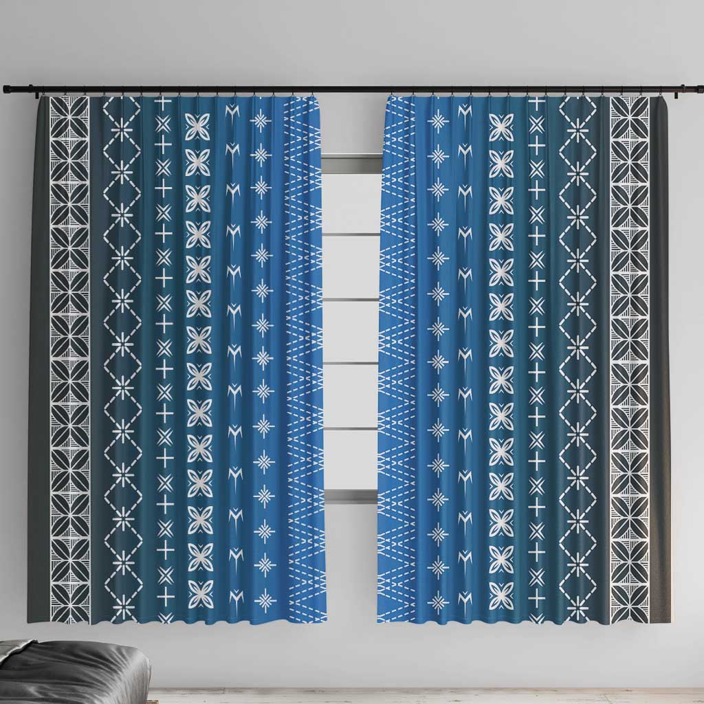 Blue Samoa Malu Tattoo Inspired Window Curtain LT05 With Hooks Blue - Polynesian Pride