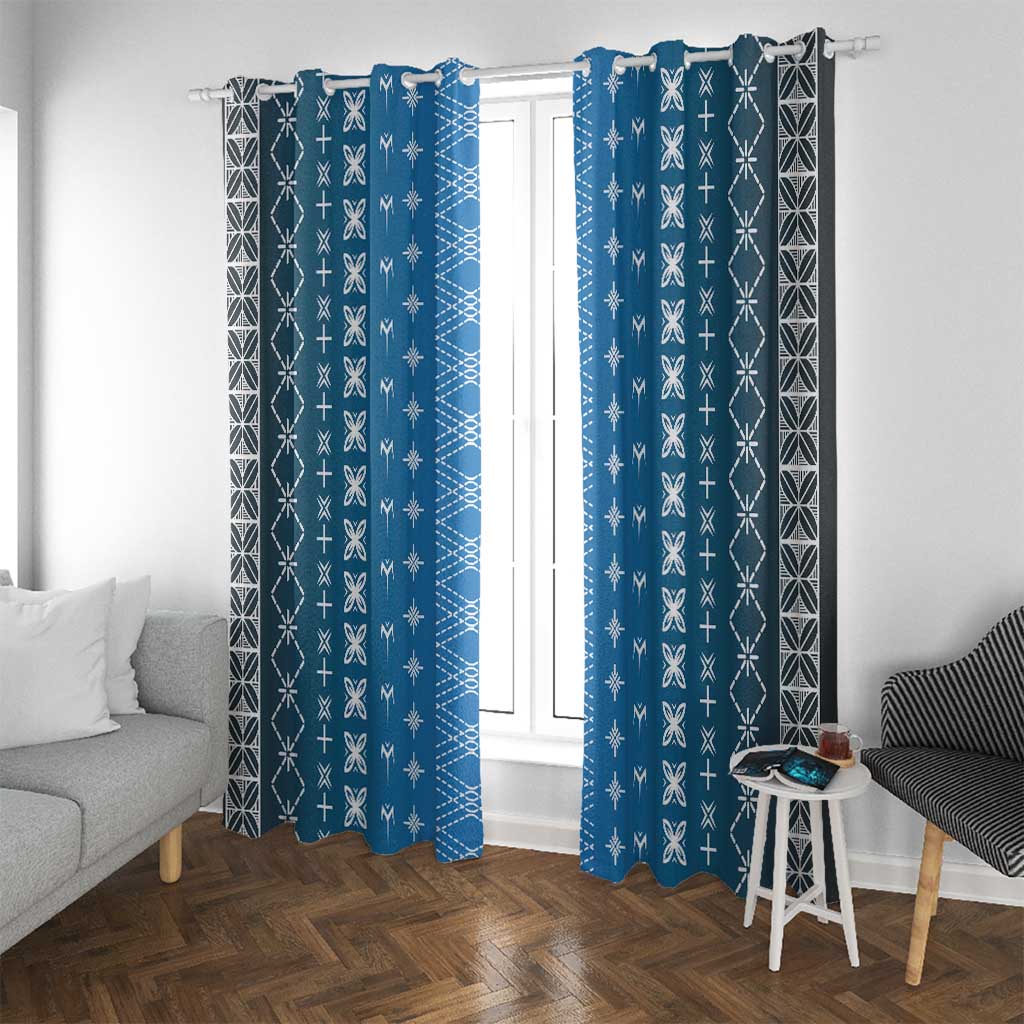 Blue Samoa Malu Tattoo Inspired Window Curtain LT05 With Grommets Blue - Polynesian Pride