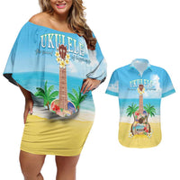 Hawaiian Ukulele Couples Matching Off Shoulder Short Dress and Hawaiian Shirt Sound Of Happiness