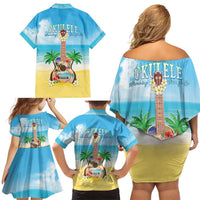 Hawaiian Ukulele Family Matching Off Shoulder Short Dress and Hawaiian Shirt Sound Of Happiness