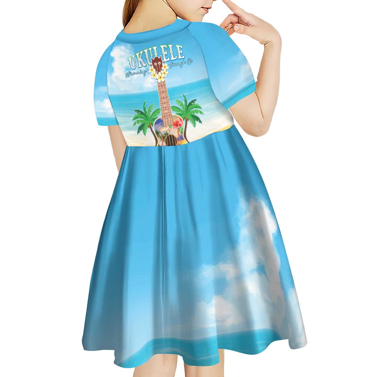 Hawaiian Ukulele Kid Short Sleeve Dress Sound Of Happiness