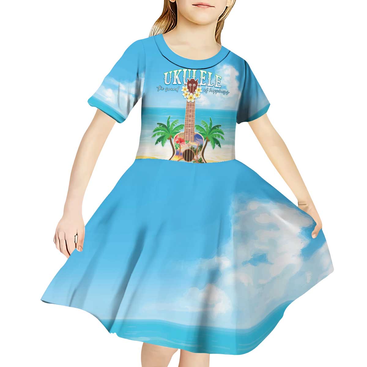 Hawaiian Ukulele Kid Short Sleeve Dress Sound Of Happiness