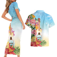 National Ukulele Day Couples Matching Short Sleeve Bodycon Dress and Hawaiian Shirt Tropical Vibe