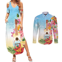National Ukulele Day Couples Matching Summer Maxi Dress and Long Sleeve Button Shirt Tropical Vibe