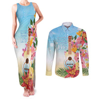 National Ukulele Day Couples Matching Tank Maxi Dress and Long Sleeve Button Shirt Tropical Vibe