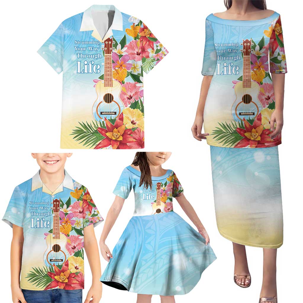 National Ukulele Day Family Matching Puletasi and Hawaiian Shirt Tropical Vibe