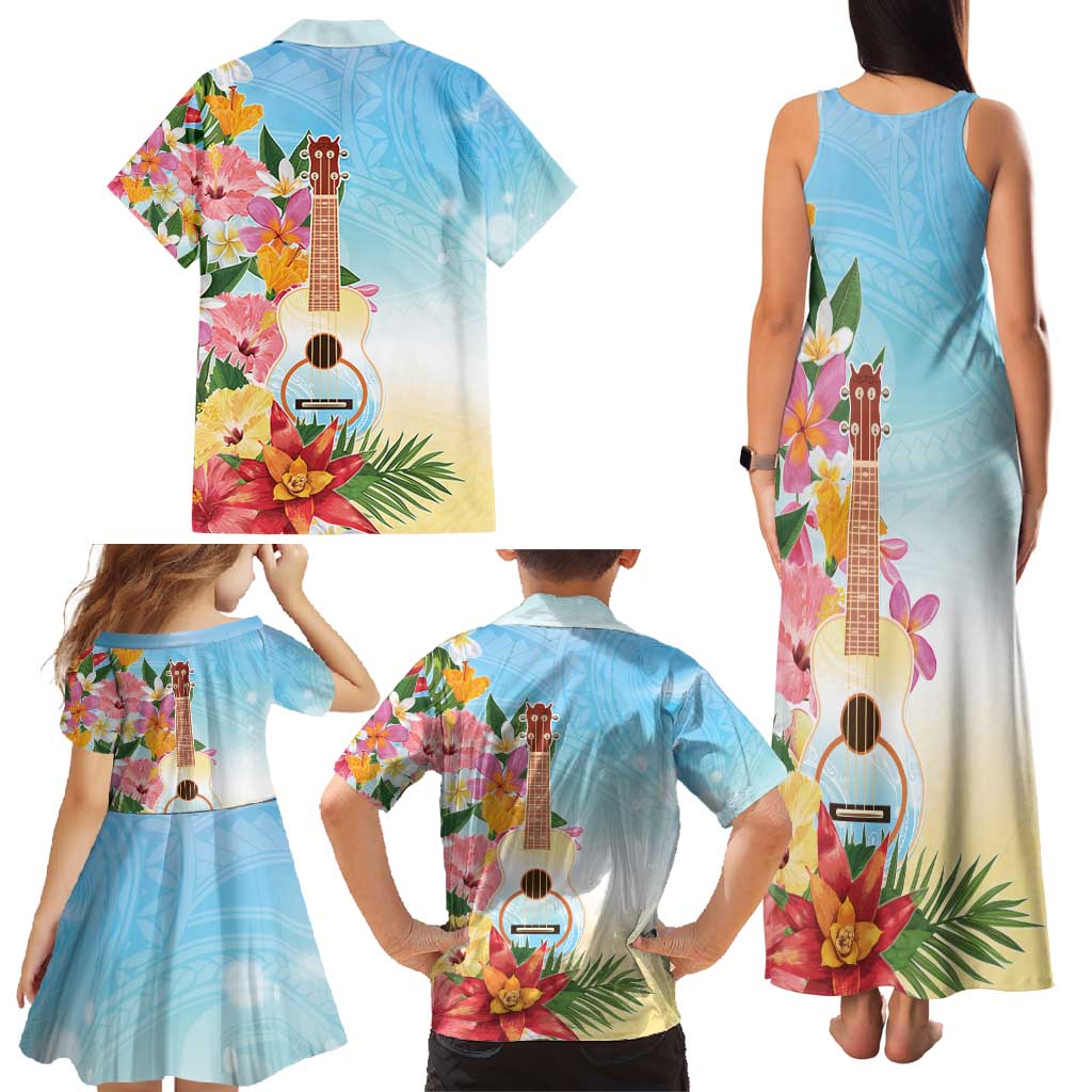 National Ukulele Day Family Matching Tank Maxi Dress and Hawaiian Shirt Tropical Vibe