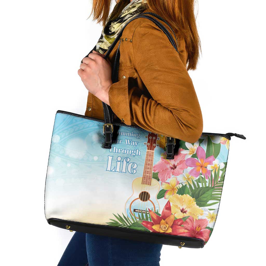 National Ukulele Day Leather Tote Bag Tropical Vibe