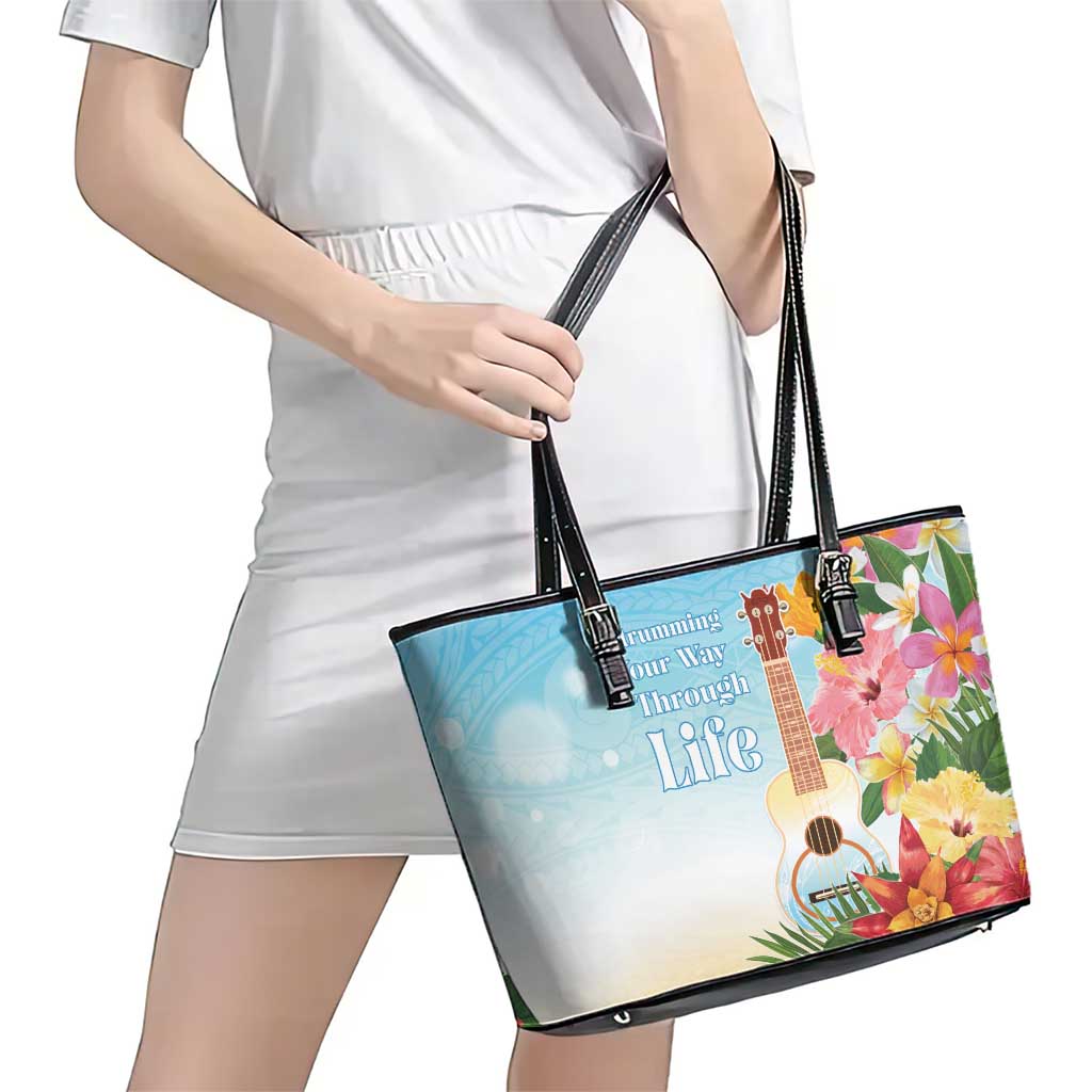 National Ukulele Day Leather Tote Bag Tropical Vibe