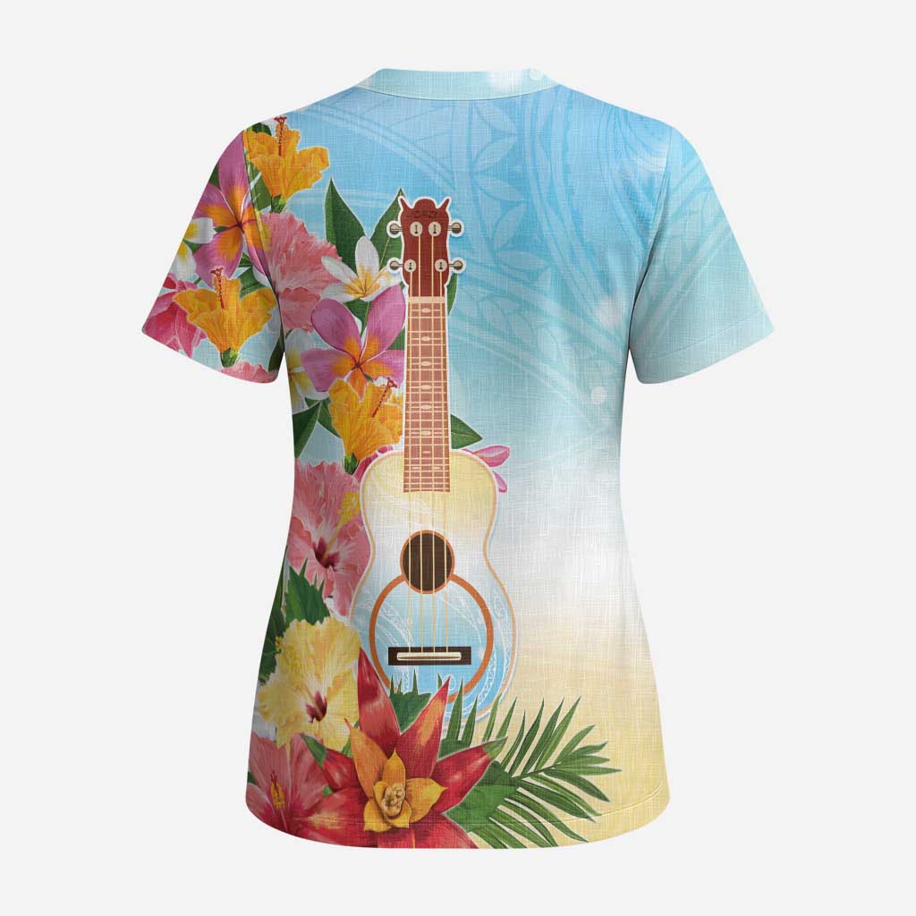 National Ukulele Day Scrub Top Tropical Vibe - Polynesian Pride