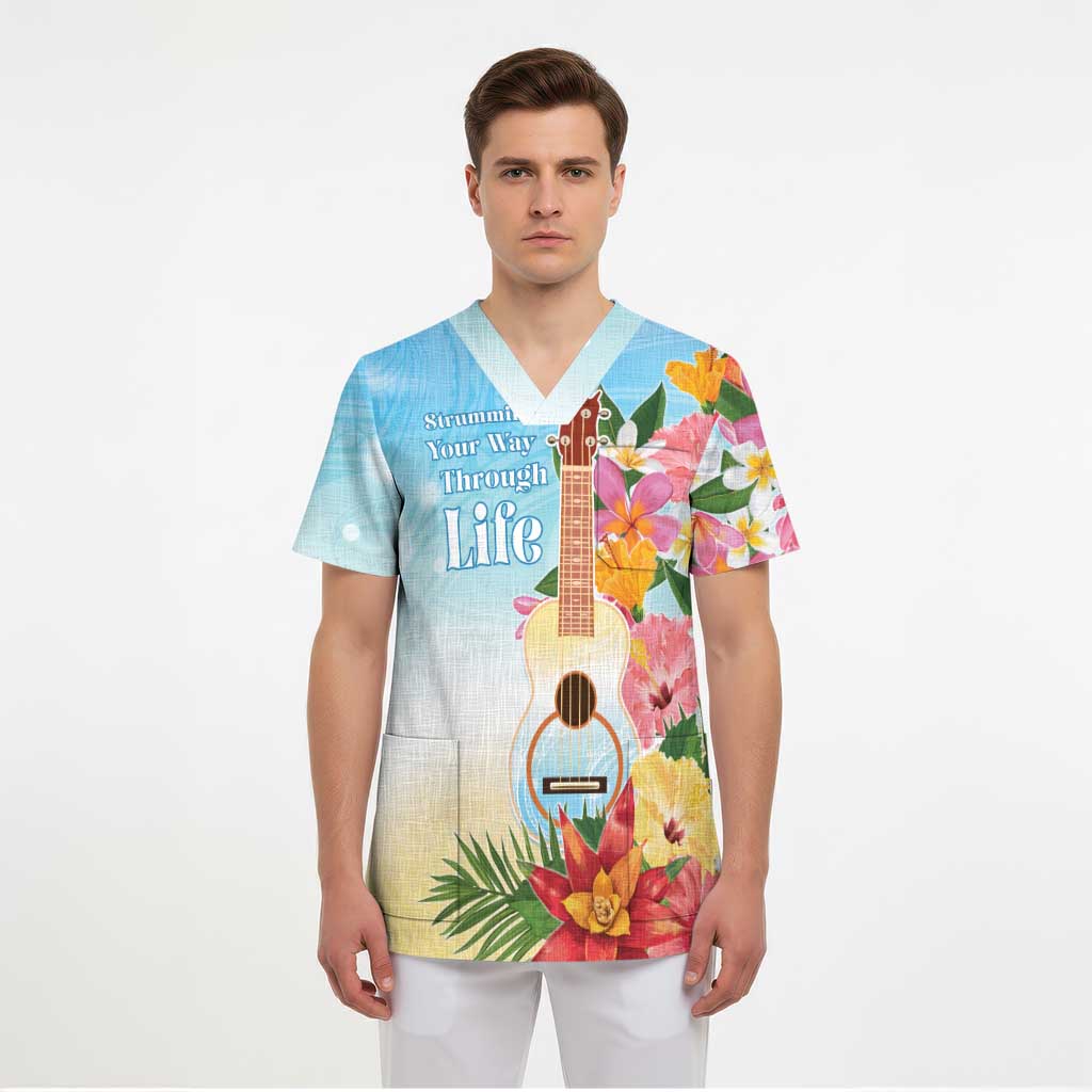 National Ukulele Day Scrub Top Tropical Vibe - Polynesian Pride