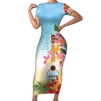 National Ukulele Day Short Sleeve Bodycon Dress Tropical Vibe