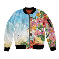 National Ukulele Day Sleeve Zip Bomber Jacket Tropical Vibe