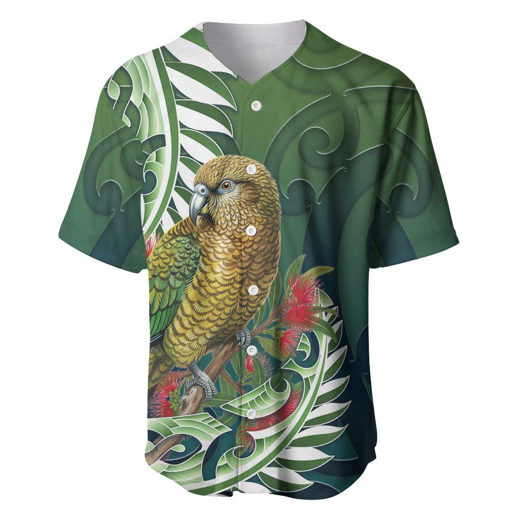 New Zealand Kea Bird Baseball Jersey With Maori Koru Fern - Polynesian Pride