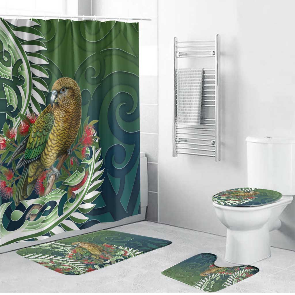 New Zealand Kea Bird Bathroom Set With Maori Koru Fern LT05 Bathroom Set (4 pcs) Green - Polynesian Pride