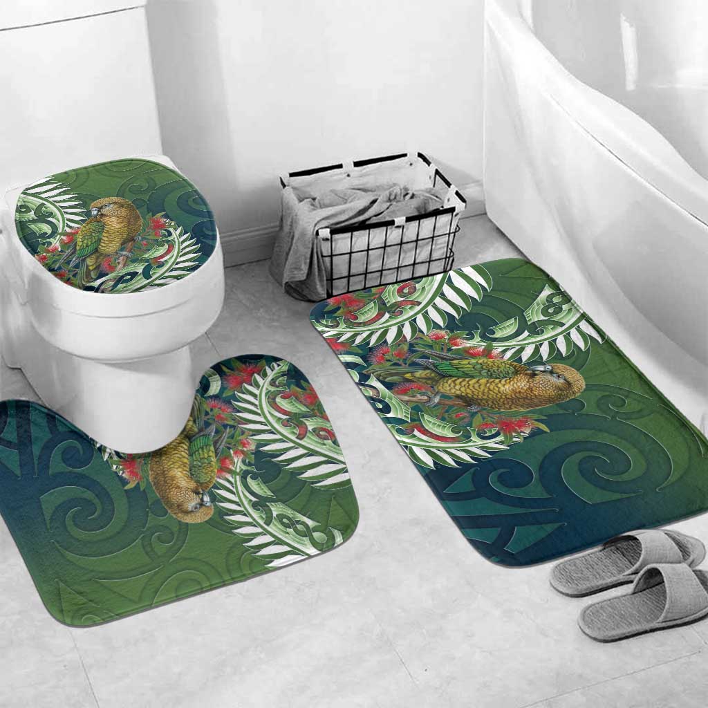 New Zealand Kea Bird Bathroom Set With Maori Koru Fern LT05 Mat Set Only (3 pcs) One Size Green - Polynesian Pride