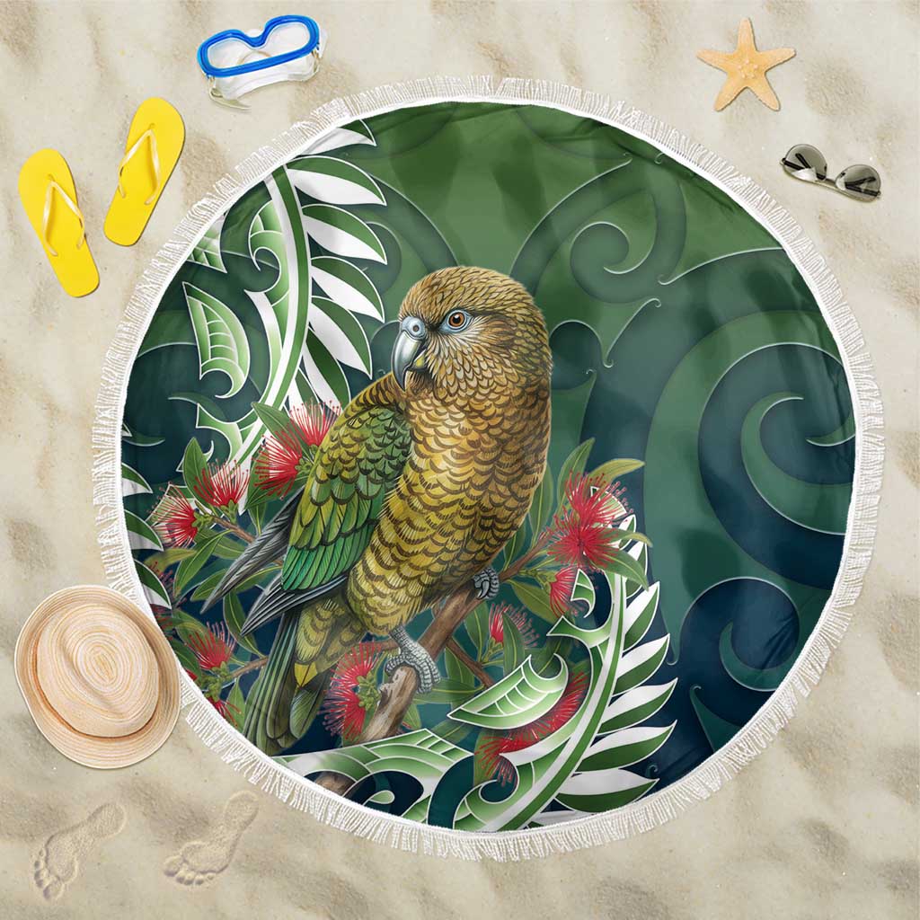 New Zealand Kea Bird Beach Blanket With Maori Koru Fern LT05 One Size 150cm Green - Polynesian Pride