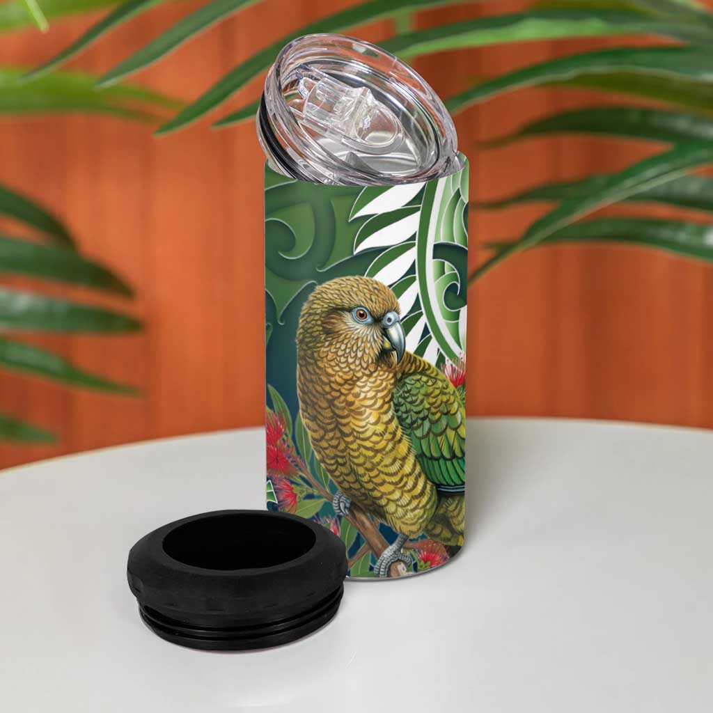 New Zealand Kea Bird 4 in 1 Can Cooler Tumbler With Maori Koru Fern - Polynesian Pride