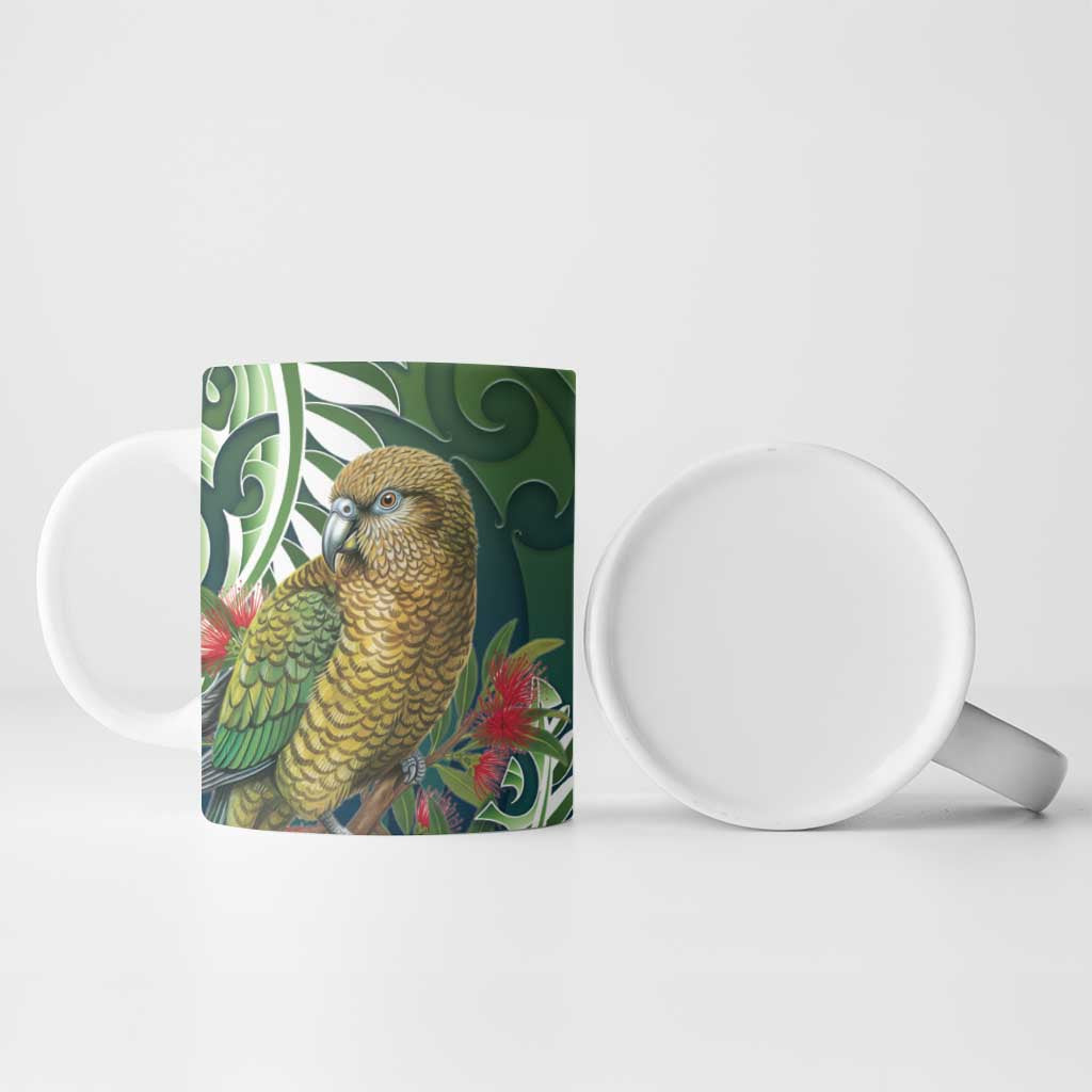 New Zealand Kea Bird Ceramic Mug With Maori Koru Fern - Polynesian Pride
